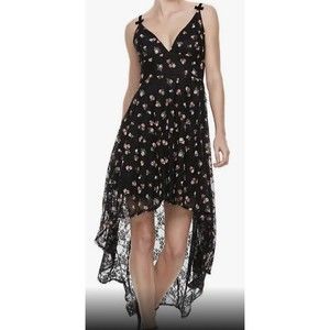 Disney Princess Dress Juniors S Black High-Low Lace Spaghetti Strap Floral Vneck